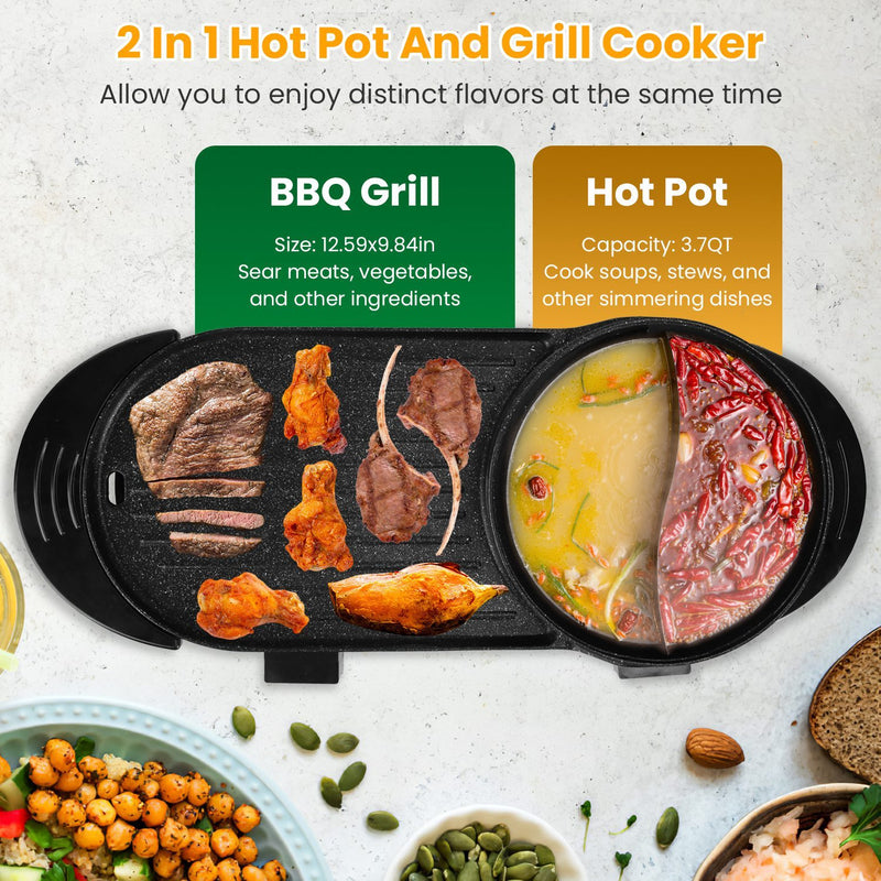 2200W  2 In 1 Electric Hot Pot With BBQ Grill Cooker