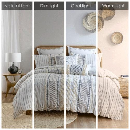 King Cal King Cotton Printed Duvet Cover Set With Chenille