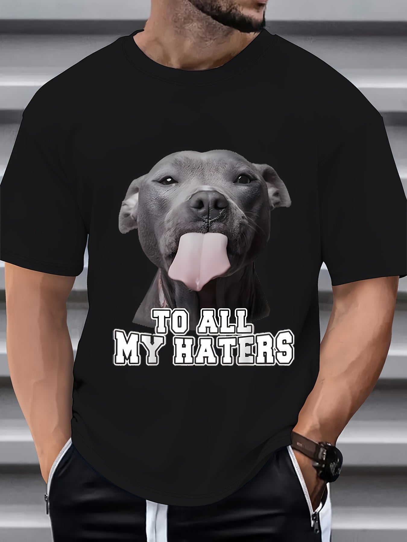 Men's Dog Print T-shirt, Casual Short Sleeved Round Neck T-shirt