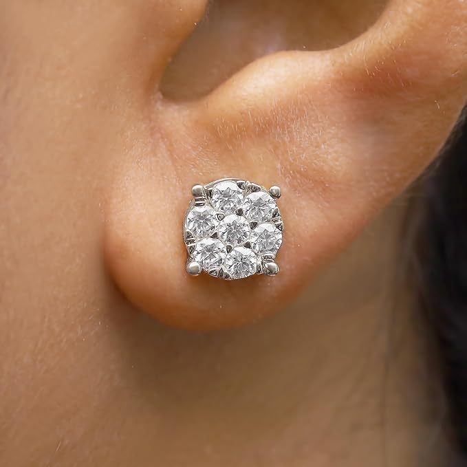 SAVEARTH DIAMONDS Carat Round Cut Lab Created Moissanite Diamond Cluster Stud Earrings