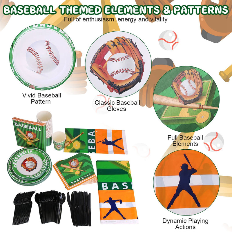 171Pcs Baseball Party Supplies Kit Baseball Birthday Party Disposable Dinnerware Set