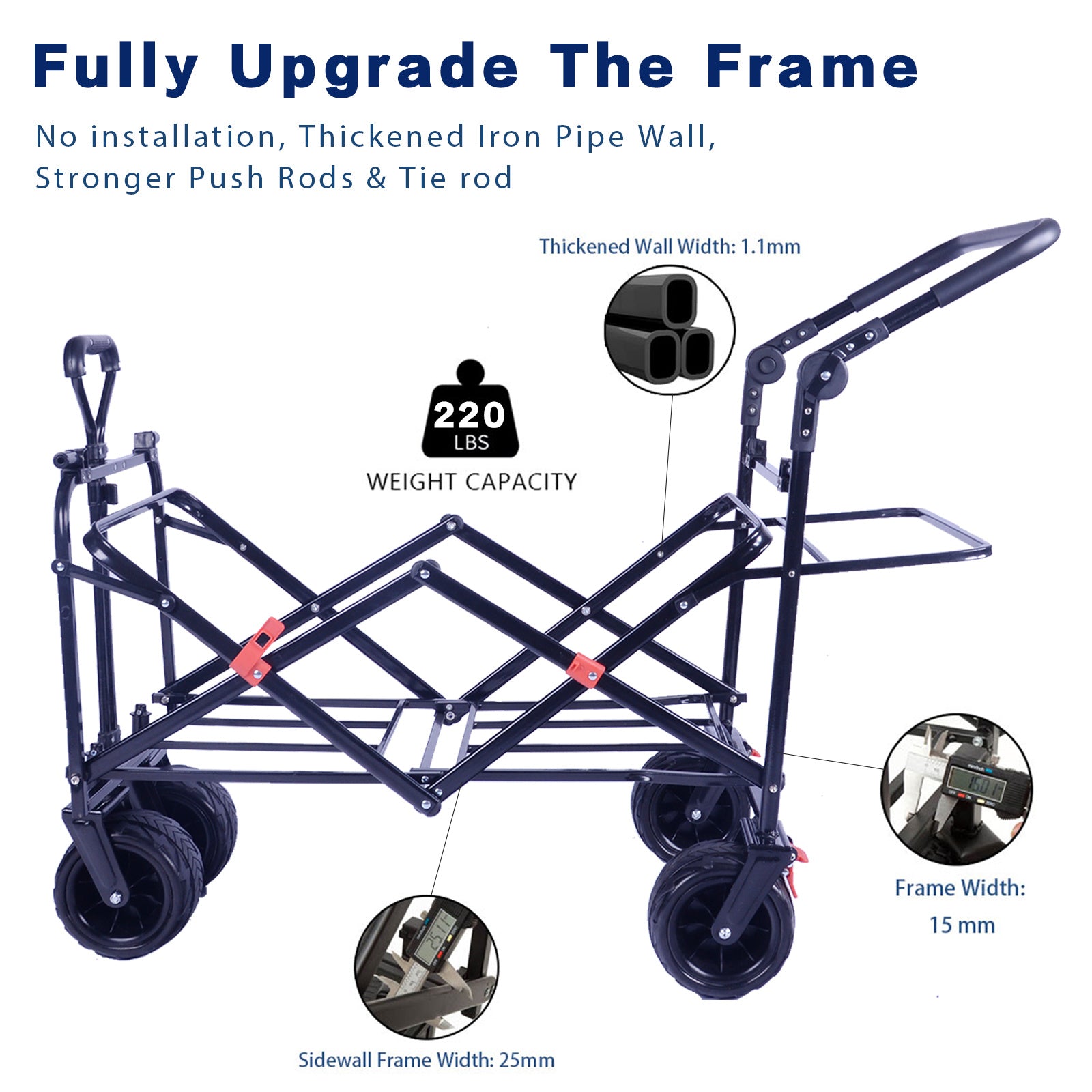 Collapsible Wagon 140L Wagons Carts Foldable with Removable Canopy