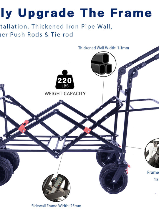 Collapsible Wagon 140L Wagons Carts Foldable with Removable Canopy