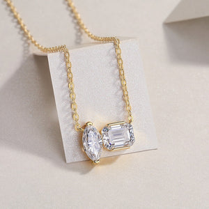 Double Diamond Shadow - Set With Two Octagonal Horse Eye Moissanite S925 Sterling Silver And Gold-plated Pendant