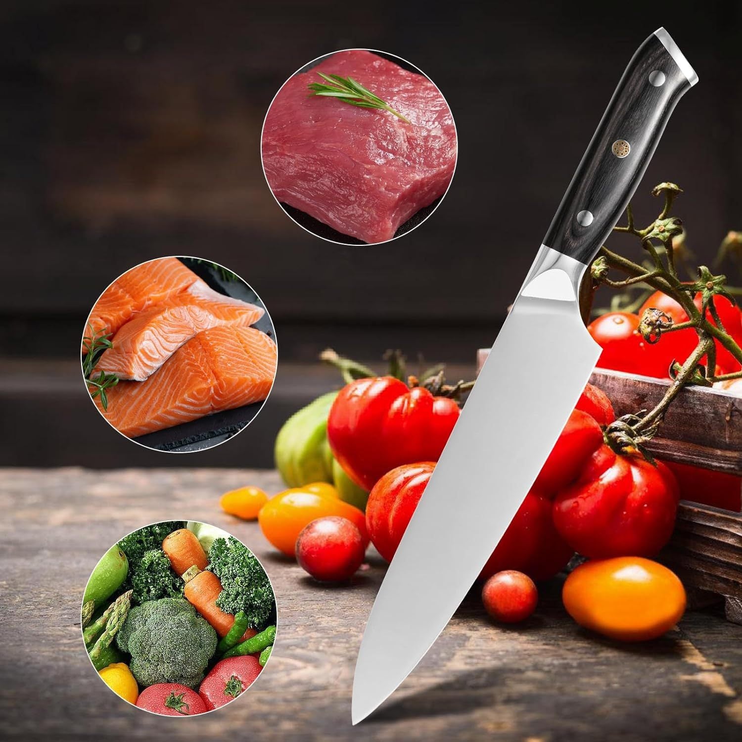 Professional Chef Knife 8 Inch, Santoku Knife 7 Inch High Carbon Steel Chef Knife Japanese Knife