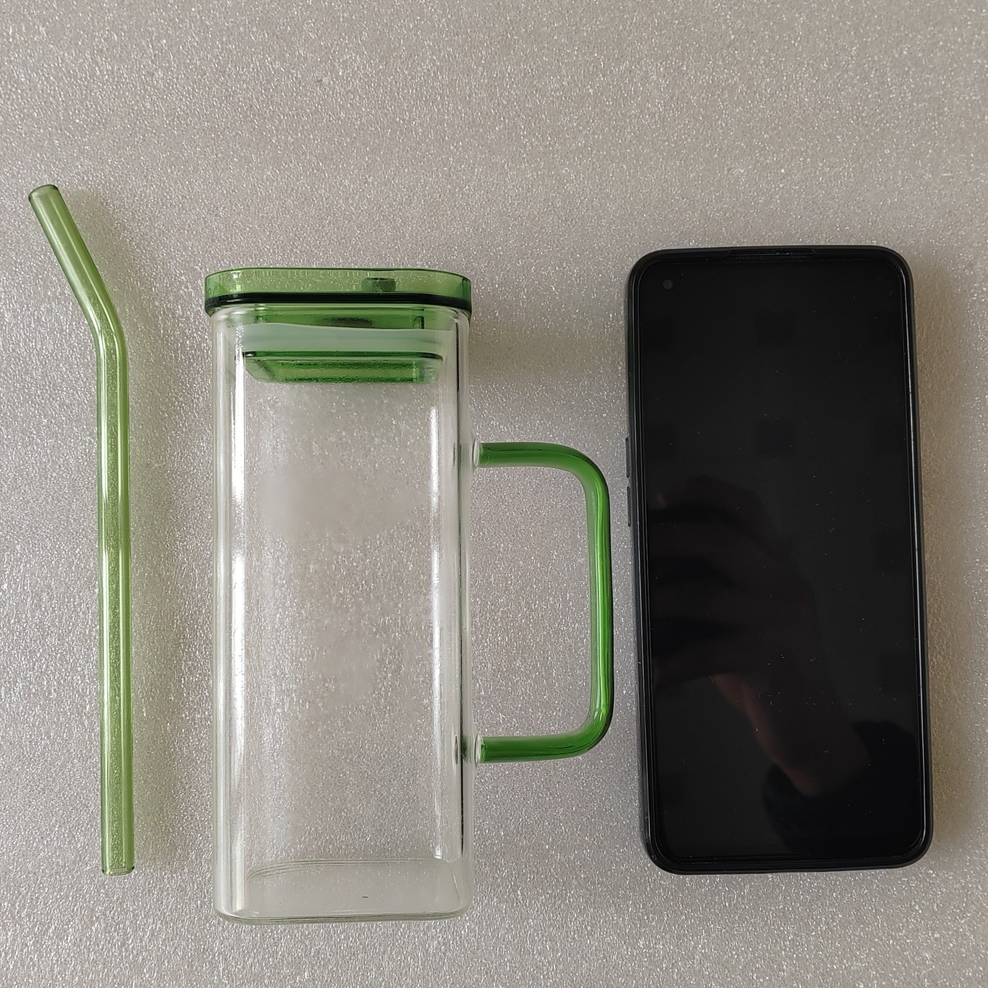 1 Pcs Green Glass Straw Cup, 6 Colors Square Glass Cup