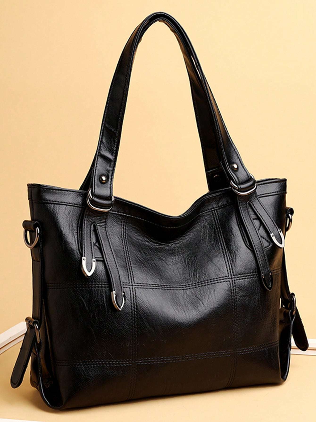 Minimalist Tote Bag Double Handle Solid Color Large Capacity
