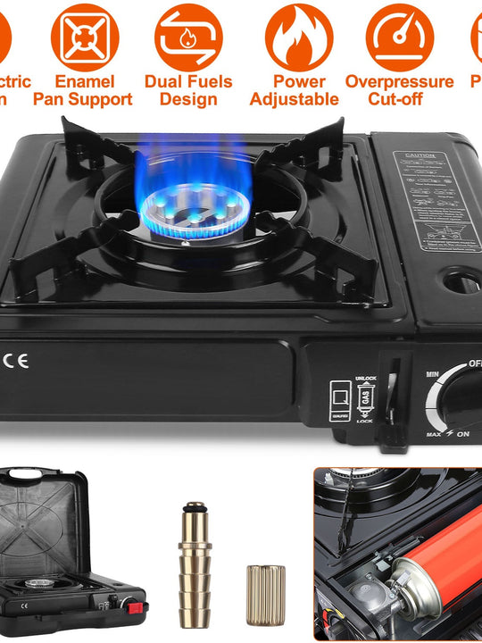 1Pc 3300W Portable Camping Stove Butane Canister Dual Fuel Burner Piezo Electric Ignition Single Burner
