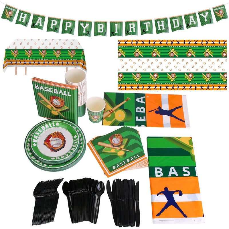 171Pcs Baseball Party Supplies Kit Baseball Birthday Party Disposable Dinnerware Set