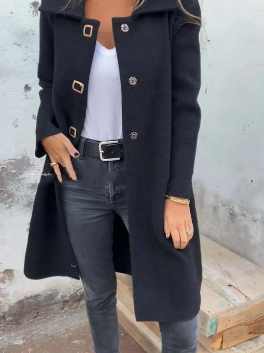 Autumn And Winter Women's Single Row Solid Color Mid-length Wool Woolen Jacket