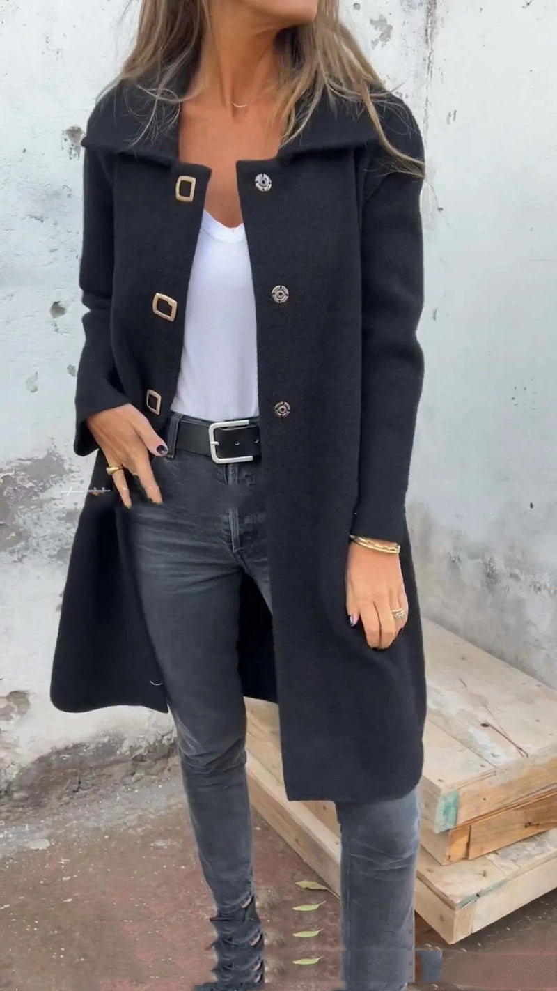 Autumn And Winter Women's Single Row Solid Color Mid-length Wool Woolen Jacket