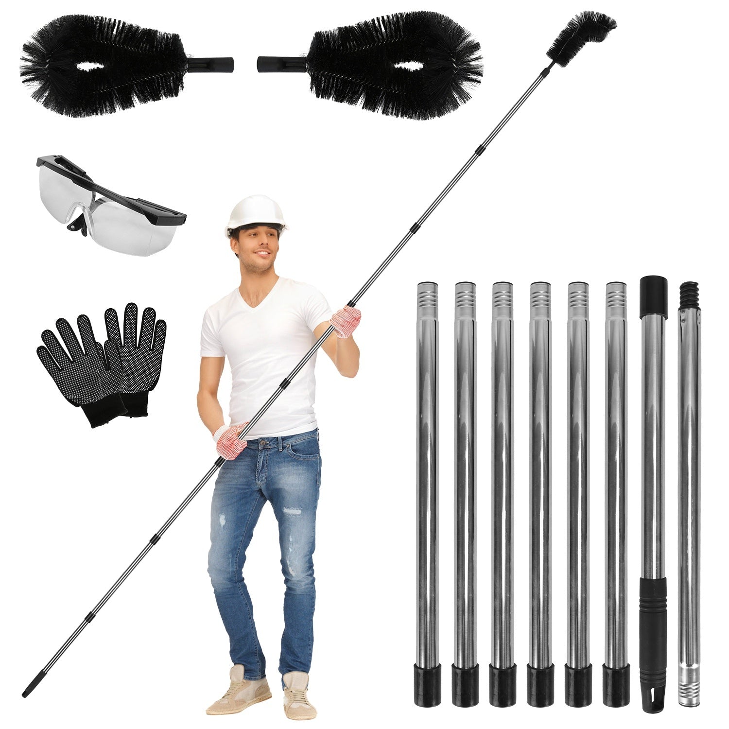 1Pc 11FT Gutter Cleaning Brush With Telescoping Handle