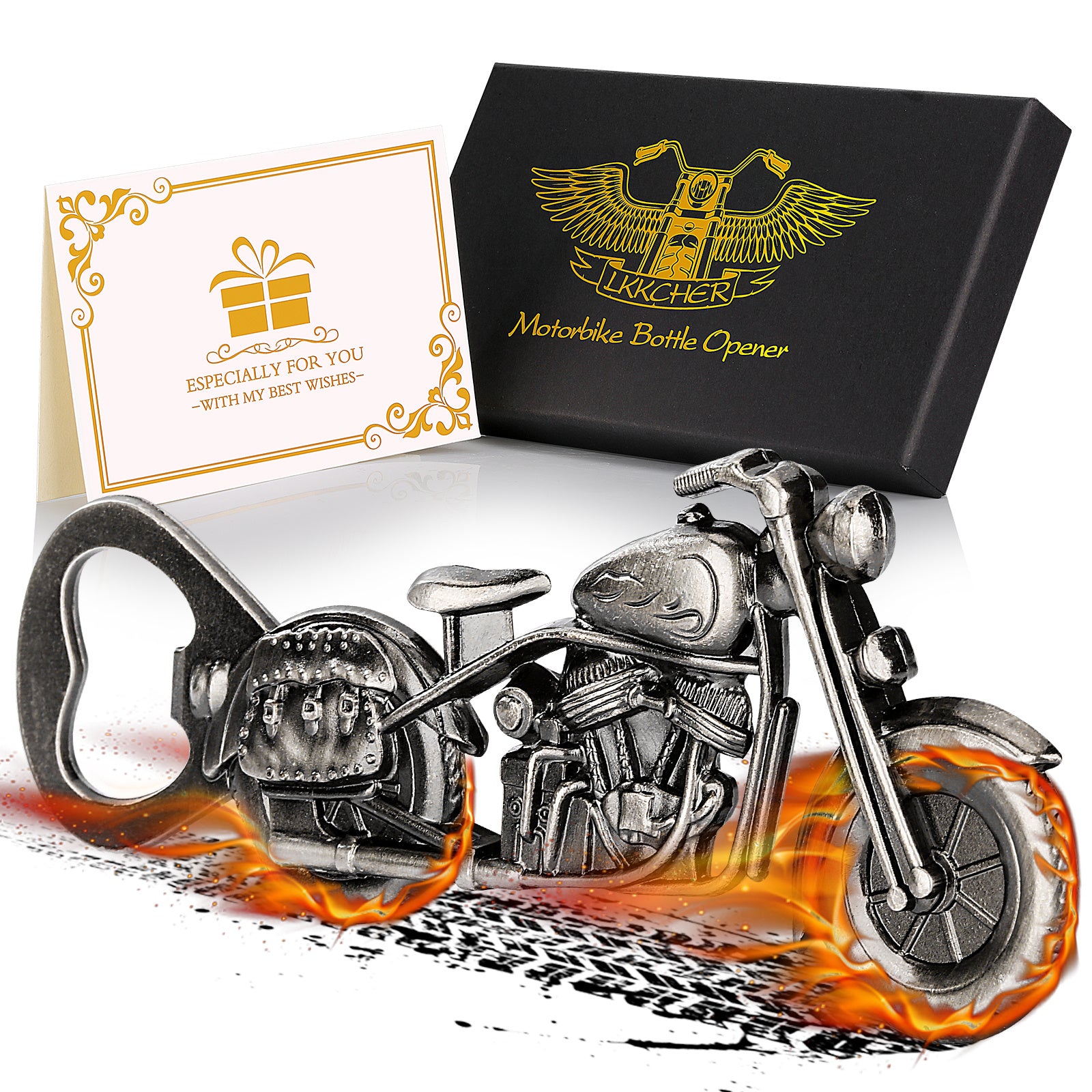 Old Style Motorcycle Beer Bottle Opener Black Gift Box With Greeting Card