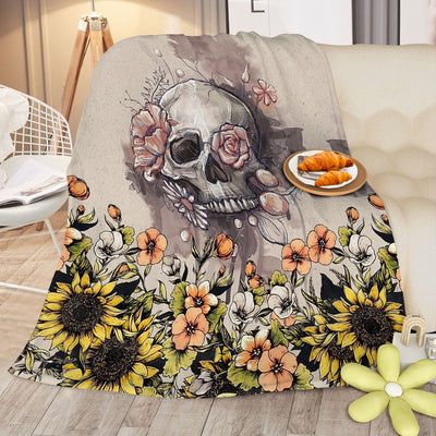 Rustic Skull Sunflower Flannel Fleece Blanket