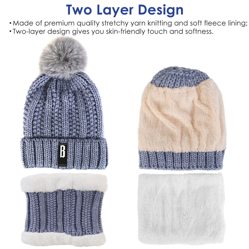 1Set Winter Beanie Hat Scarf Set Women Warm Knitting Skull Cap