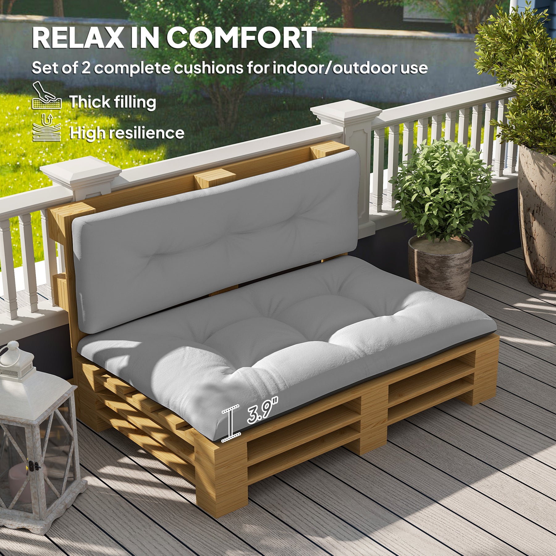 2 Seater Pallet Cushions Outdoor 3.9 Thick Replacement Cushions