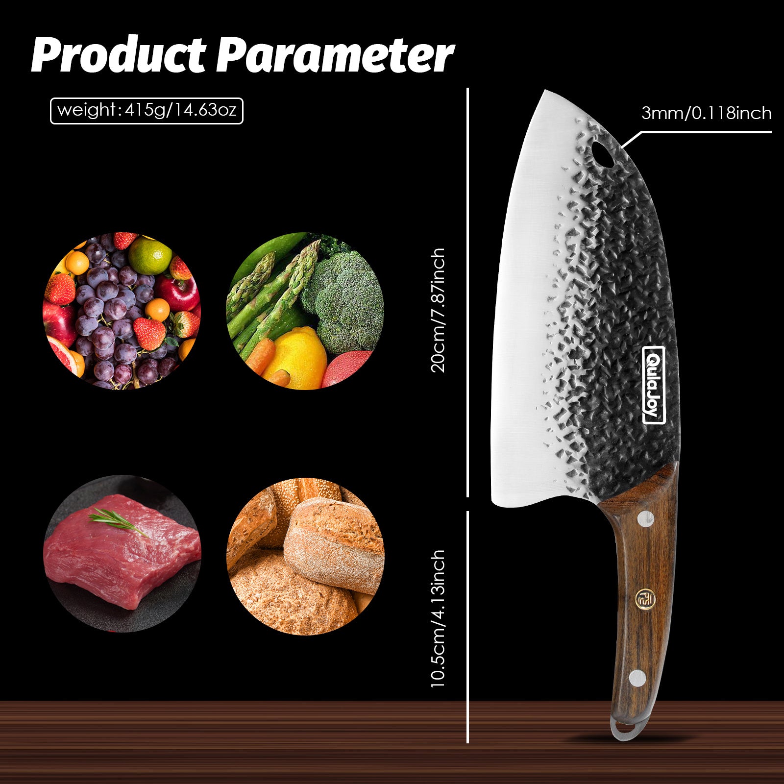 Qulajoy Meat Cleaver Knife - 7.3 Inch High Carbon Stainless Steel Butcher Knife For Meat Cutting