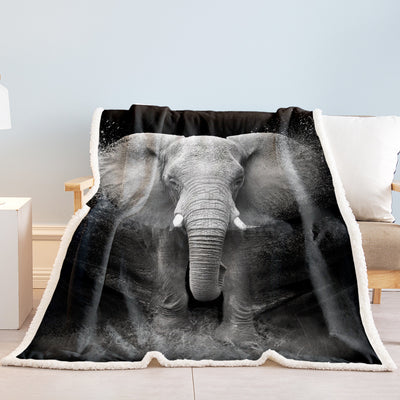 3D Elephant Printed Sherpa Fleece Blanket