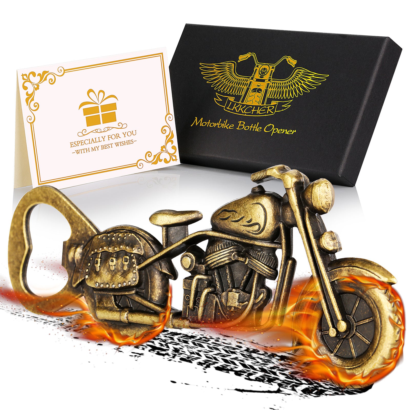 Old Style Motorcycle Beer Bottle Opener Black Gift Box With Greeting Card