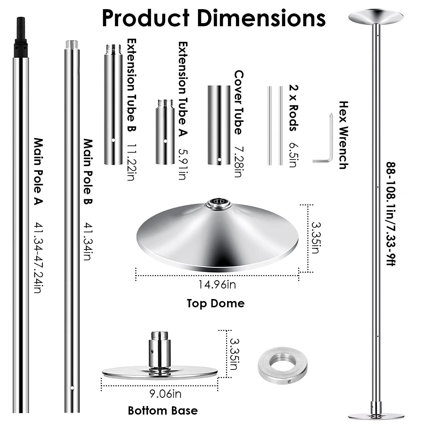1Pc Stripper Dance Pole 45mm Spinning Static Dancing Pole