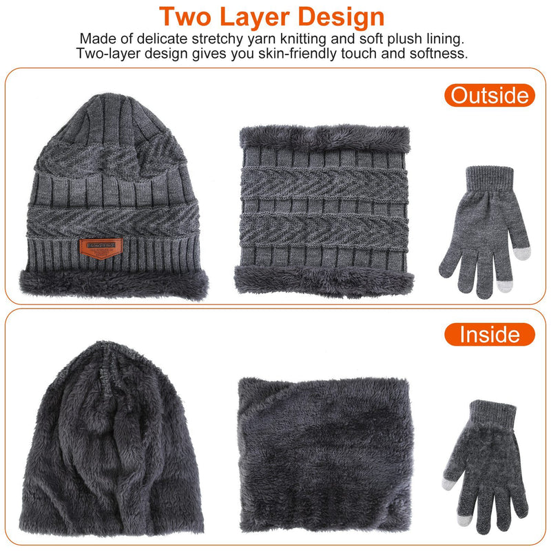 3Pcs Winter Knitted Hat Scarf Gloves Winter