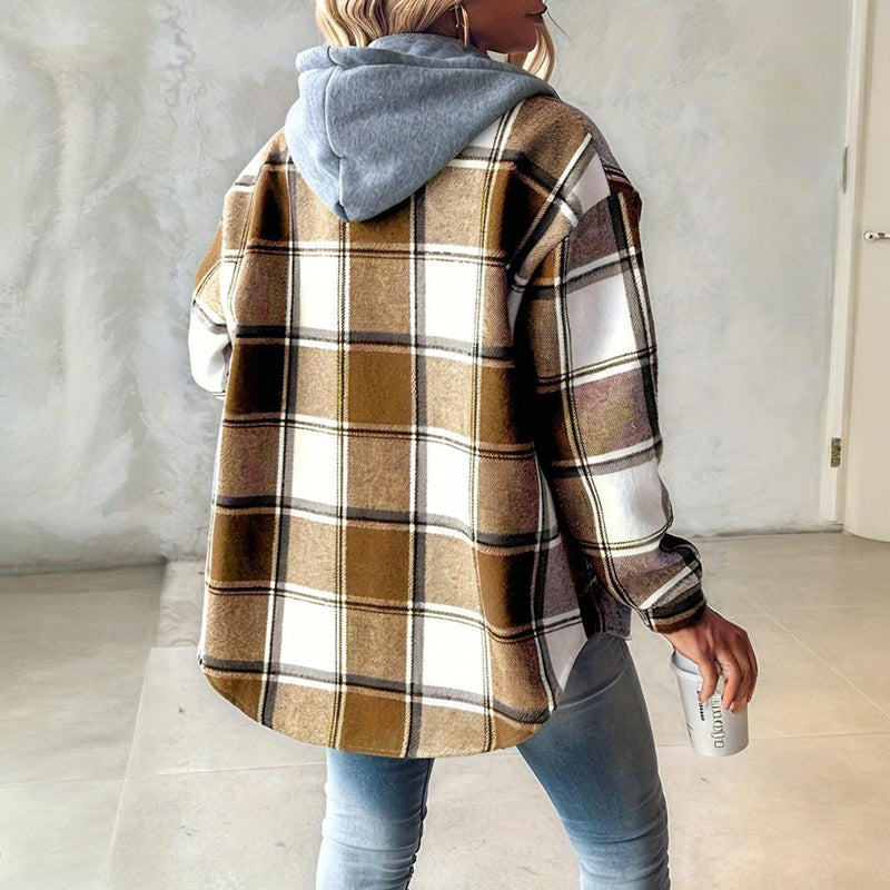 Women's Plaid Hoodie Long Sleeve Jacket
