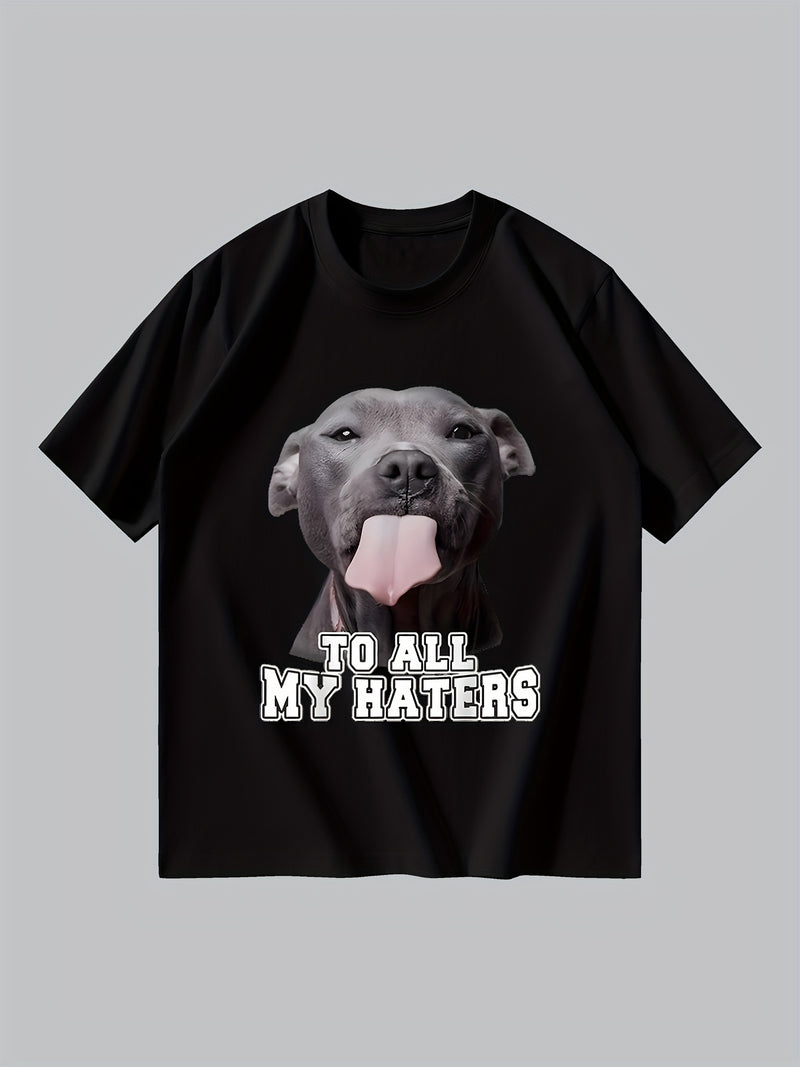 Men's Dog Print T-shirt, Casual Short Sleeved Round Neck T-shirt