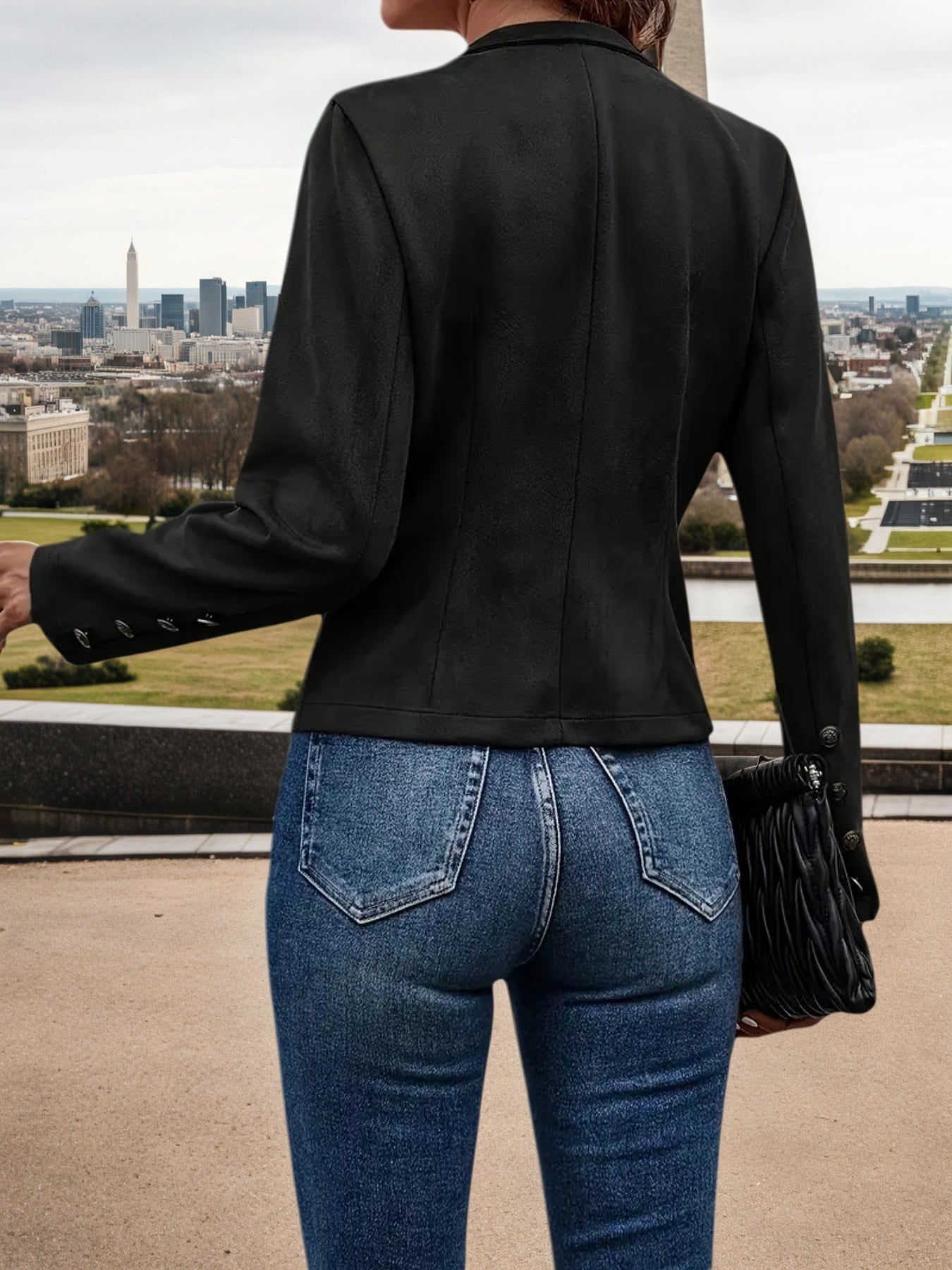 New Women's Fashion Casual Jacket, Solid Color Double Breasted Decorative Jacket