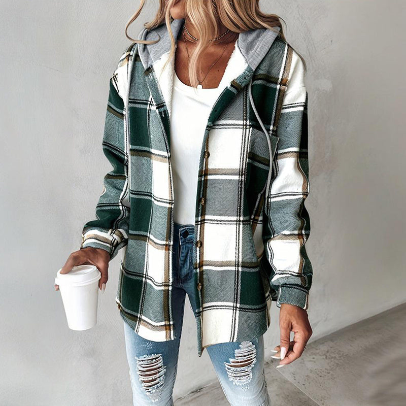 Women's Plaid Hoodie Long Sleeve Jacket