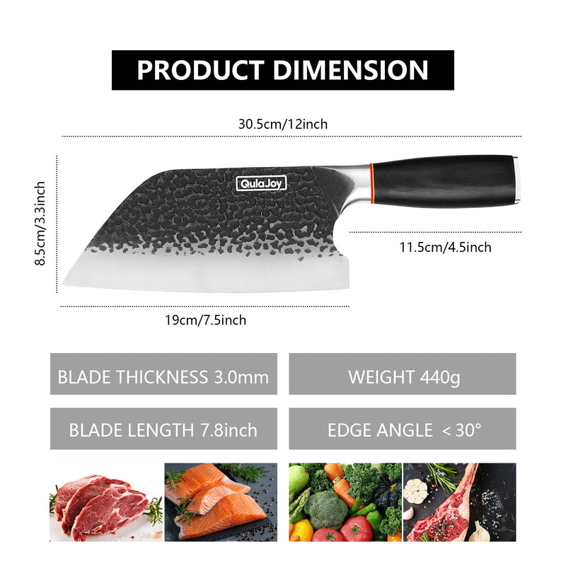 Qulajoy Meat Cleaver Knife - 7.3 Inch High Carbon Stainless Steel Butcher Knife For Meat Cutting