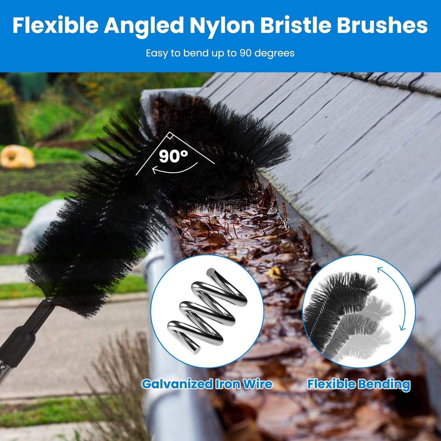 1Pc 11FT Gutter Cleaning Brush With Telescoping Handle