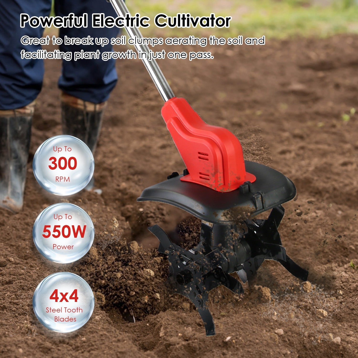 1Pc 21V Electric Cordless Tiller Cultivator Powered Garden Tiller