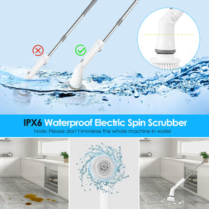 1Set Electric Spin Scrubber Cordless Rechargeable Telescopic Cleaning Brush