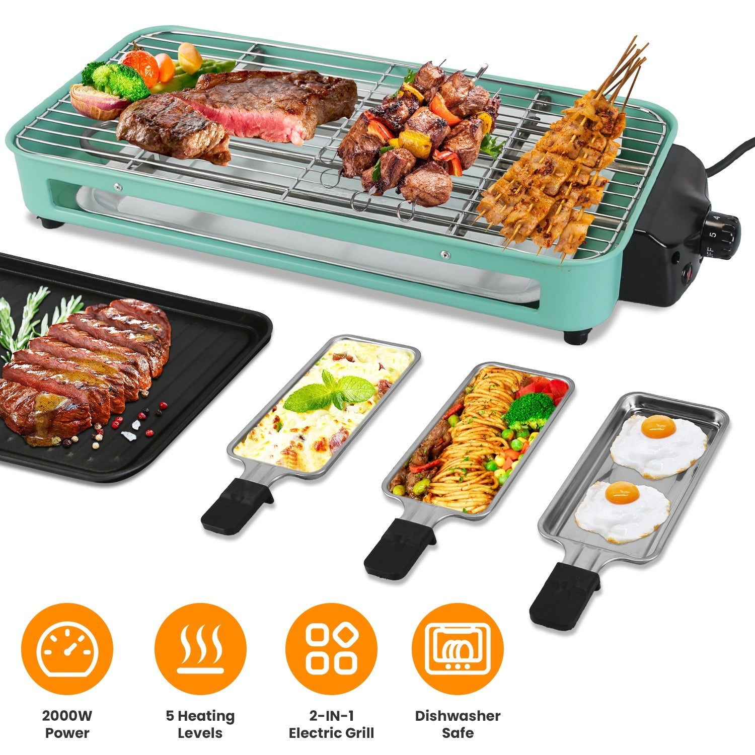1Pc 2000W Electric Indoor Grill 2 In 1 Electric BBQ Gill