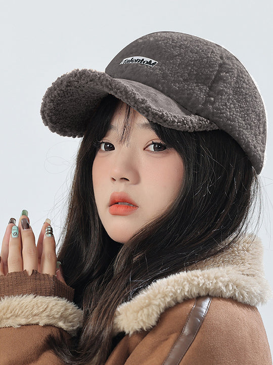 Autumn Winter Color Matching Fashion All-match Plush Warm Peaked Cap