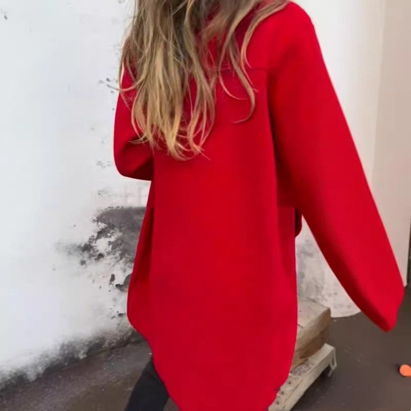 Autumn And Winter Women's Single Row Solid Color Mid-length Wool Woolen Jacket