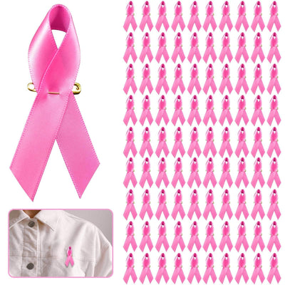 Halatool 100 Pink Ribbon Pins For Breast Cancer Awareness