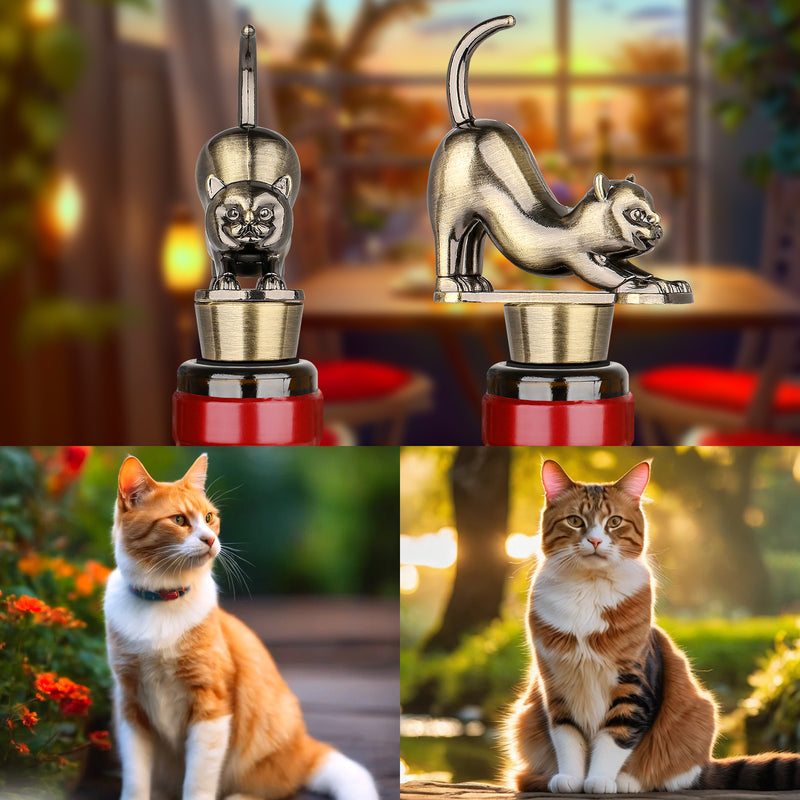 Elegant Upturned Cat Shaped Red Wine Stopper Set With Metallic Luster Bottle Stopper Gift Box