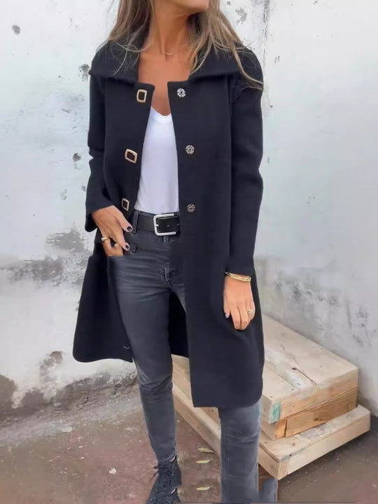Autumn And Winter Women's Single Row Solid Color Mid-length Wool Woolen Jacket