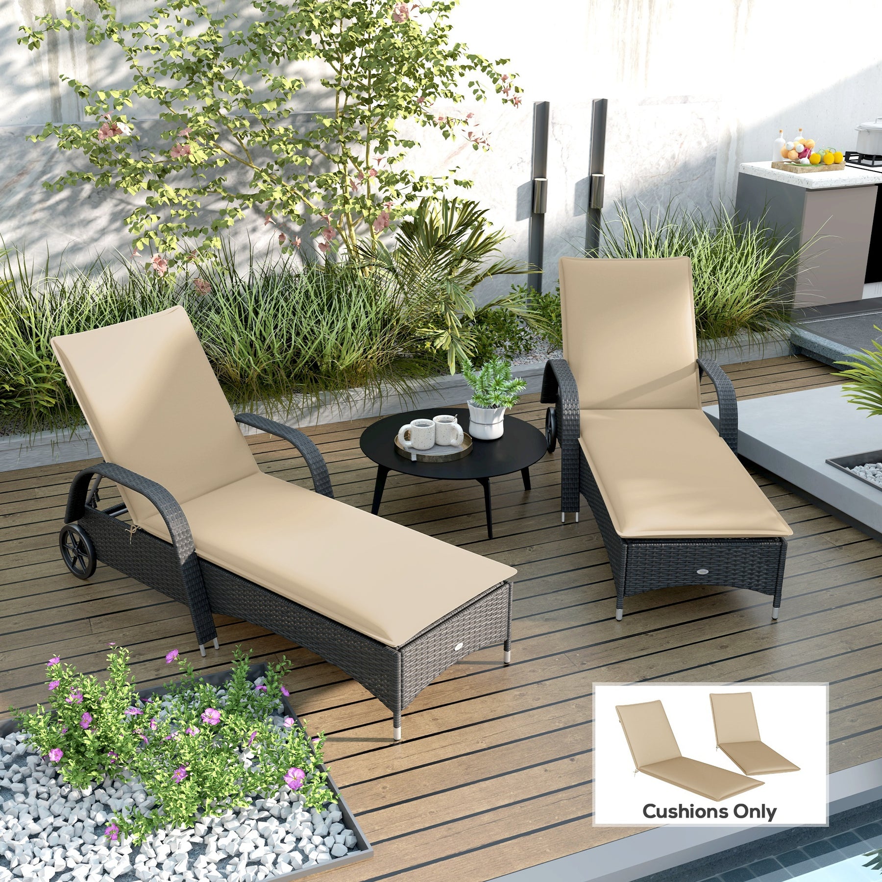Foldable Chaise Lounge Cushion Set Of 2