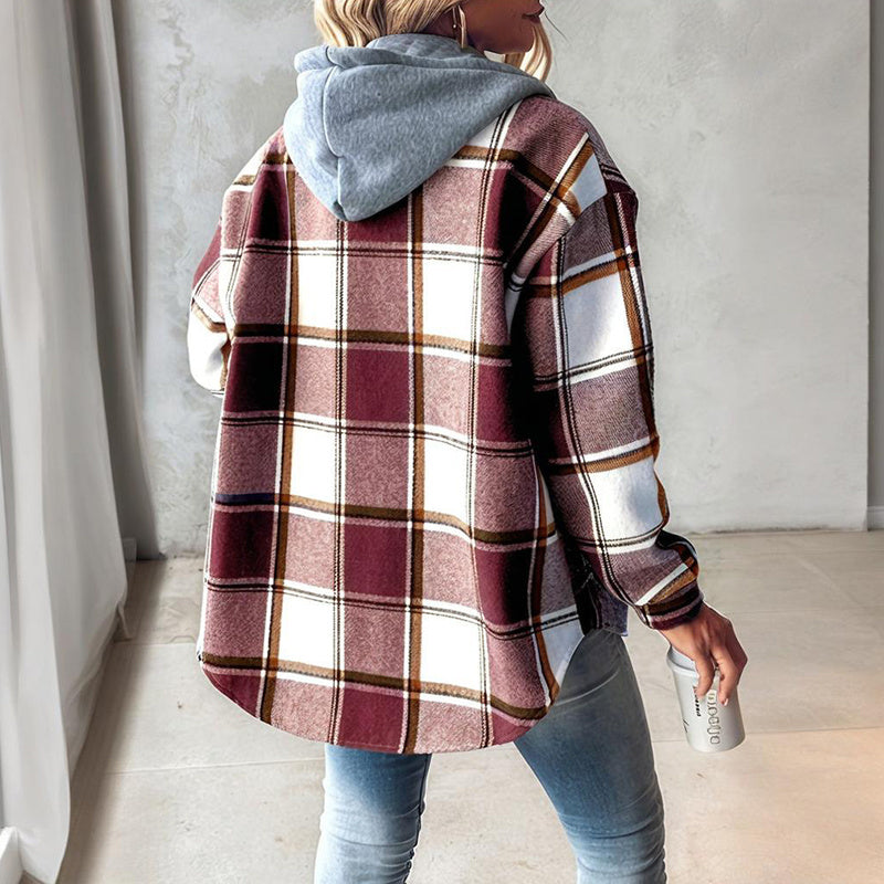 Women's Plaid Hoodie Long Sleeve Jacket